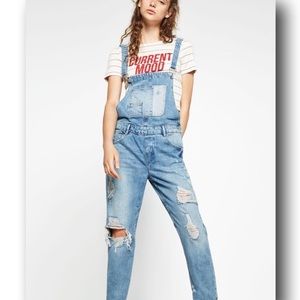ZARA color block light wash overalls